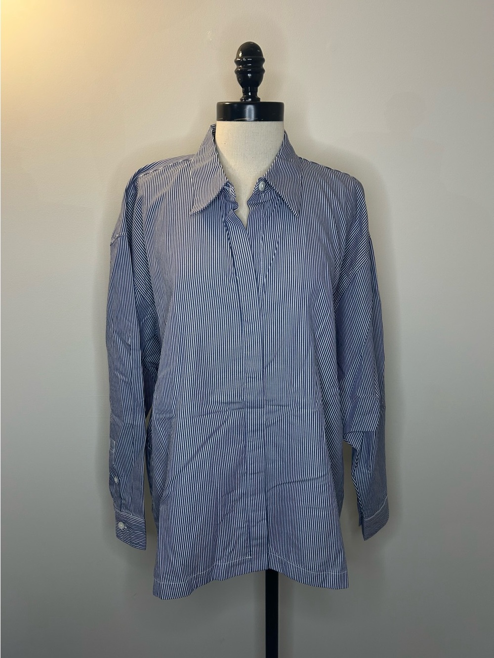 Banana Republic Blue Pinstripe Oversized Button Up Shirt Blouse Womens L